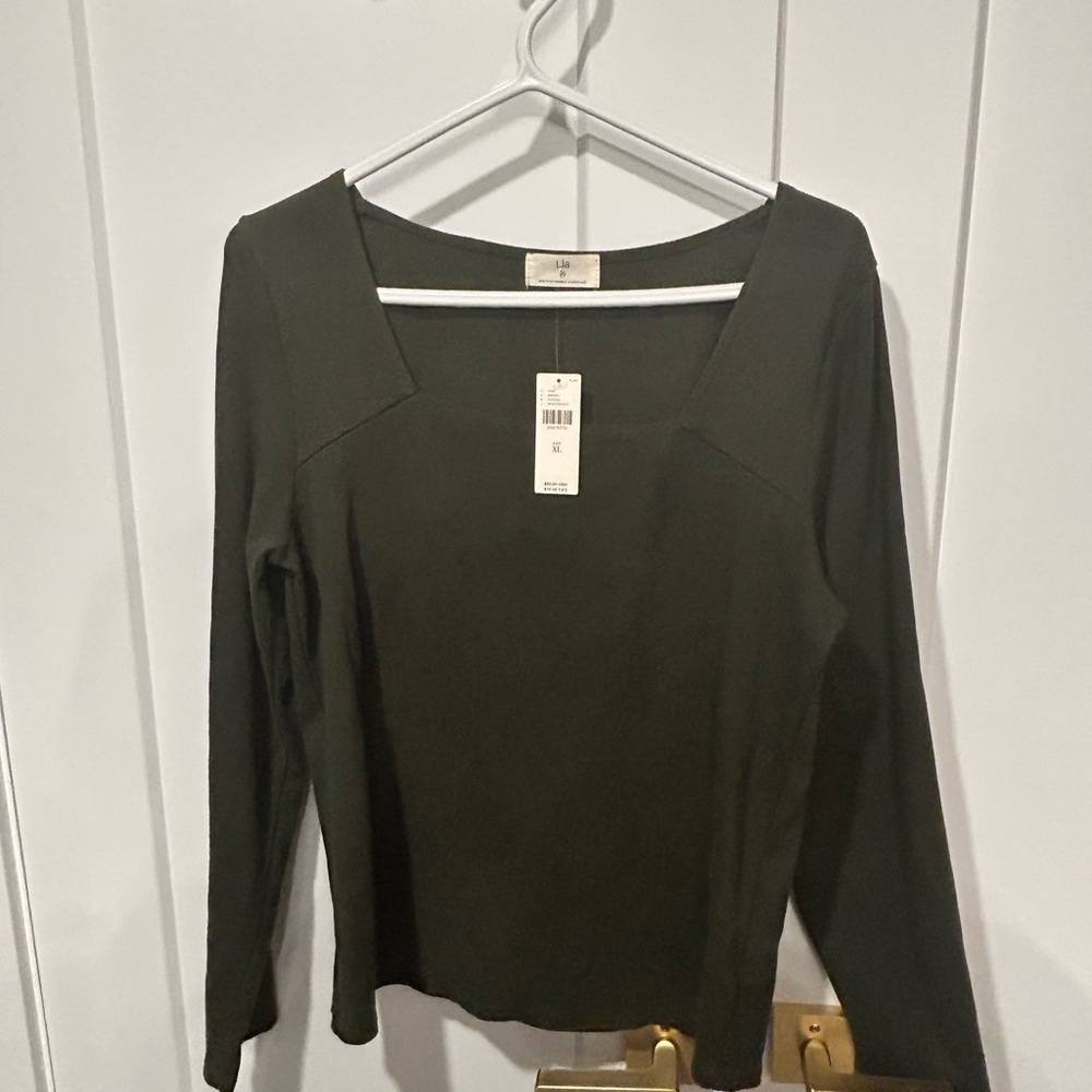 NWT ANTHROPOLOGIE TLA Olive Square Neck Ribbed Top XL